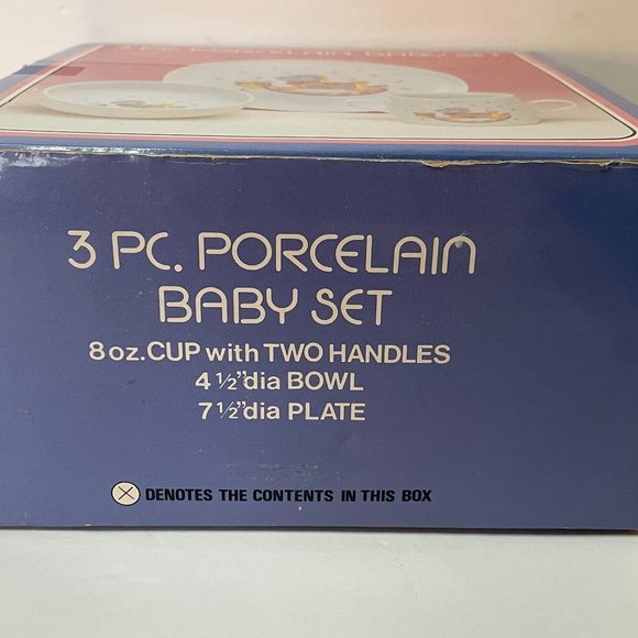 Retro 90s 3 Piece Japan Porcelain Baby Place Setting Set Quilted Rocking Horse - Picture 7 of 7